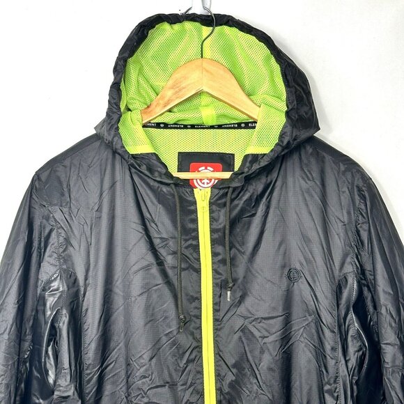 Element Mens Jacket Windbreaker Full Zip Mesh Lined Hooded Zip Pockets Black L - Picture 3 of 14